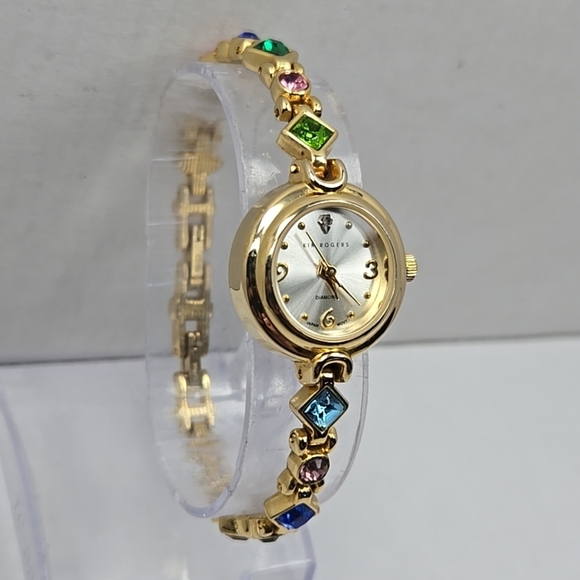 Kim Rogers Ladies Goldtone Multicolor Crystal Bracelet Watch Diamond New Battery - Picture 3 of 9